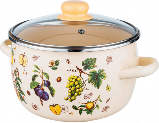 Кастрюля эмалированная сферическая с крышкой «Фруктовый сад»