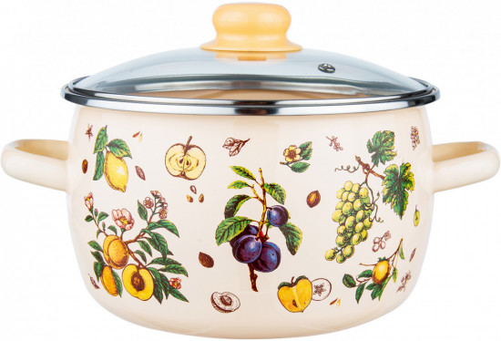 Кастрюля эмалированная сферическая с крышкой «Фруктовый сад»