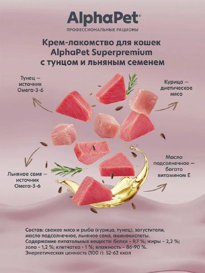 Крем-лакомство для кошек «Тунец и льняное семя»