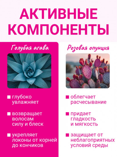 Шампунь-блеск для гладкости и увлажнения волос «Голубая агава и розовая опунция»