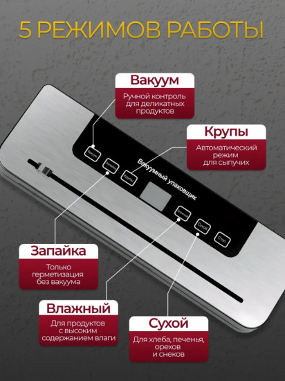 Вакууматор для продуктов с запайкой пакетами и резаком