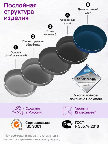 Сковорода глубокая с крышкой «Сапфир»