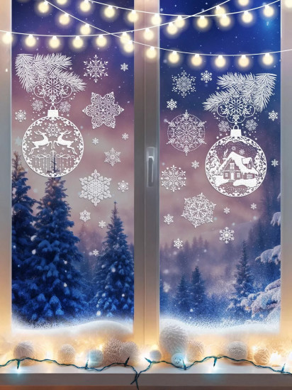 Наклейки «Снежинки и новогодние игрушки»