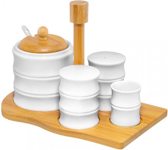 Набор для специй с сахарницей и салфетницей на подставке с ручкой «Бамбук»