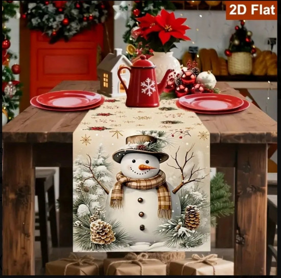 Новогодняя дорожка на стол «Снеговик»