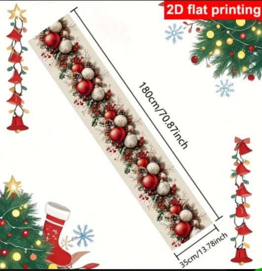 Новогодняя дорожка на стол «Рождественская ветвь с шишками и шарами»