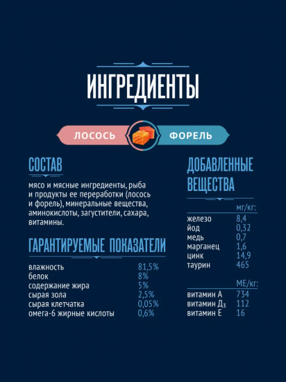 Корм для кошек со вкусом лосося и форели «Вкусный паштет»