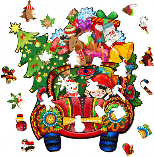 Пазл деревянный «Новогодняя машина»