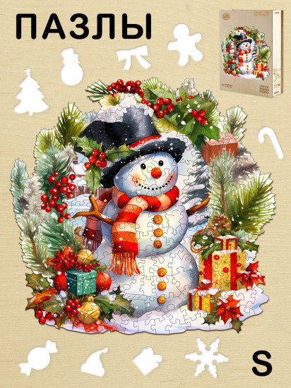 Пазл деревянный «Снеговик Шапочкин»