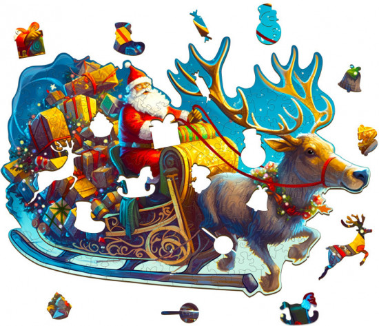 Пазл деревянный «Новогодние сани»