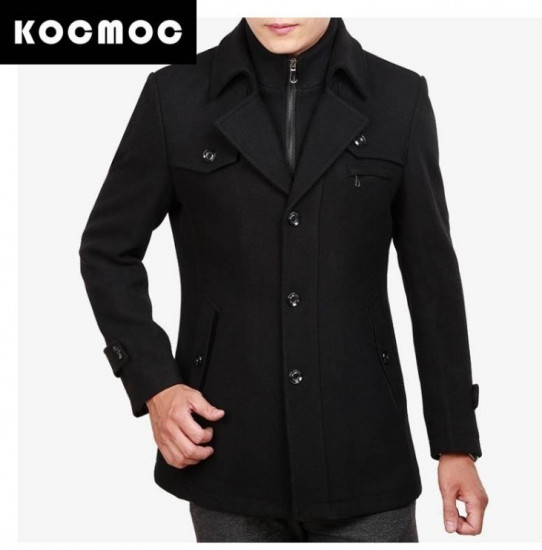 Мужское шерстяное пальто с двойным воротником