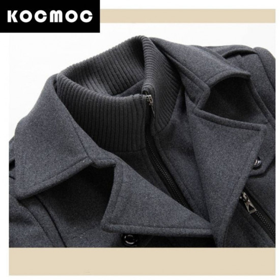 Мужское шерстяное пальто с двойным воротником