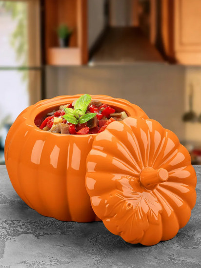 Кастрюля для запекания и сервировки с ручками и крышкой «Тыква»