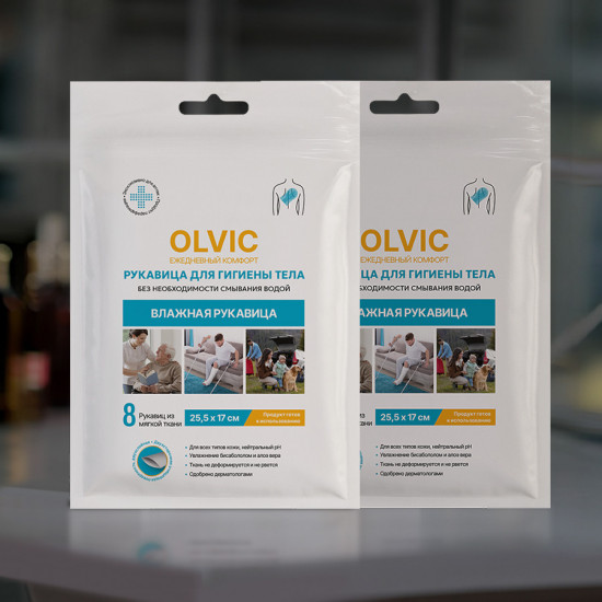 Влажная рукавица для гигиены тела без необходимости смывания водой