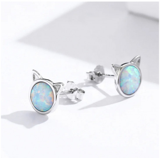 Серьги из серебра «Кот опал»