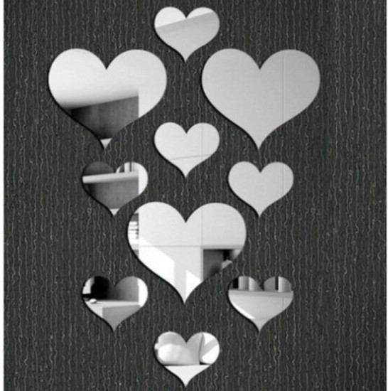 Набор зеркал настенных на клеевой основе «Сердца»