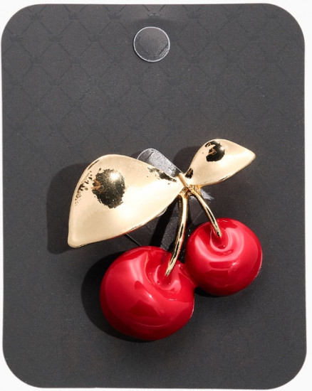 Брошь «Вишня с листочками»