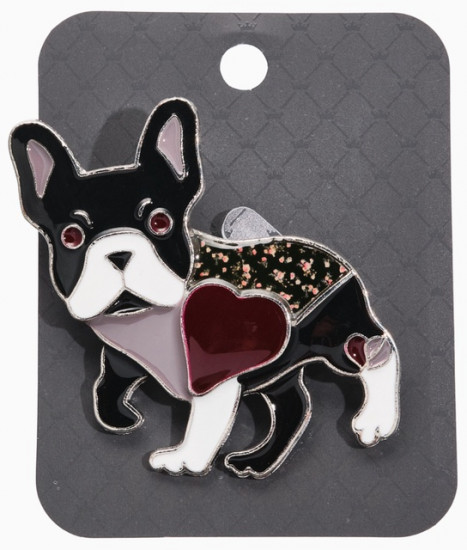 Брошь «Французский бульдог с сердечком»