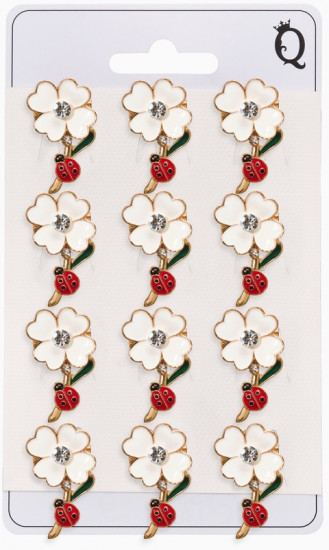 Брошь «Цветы ромашки с божьей коровкой»