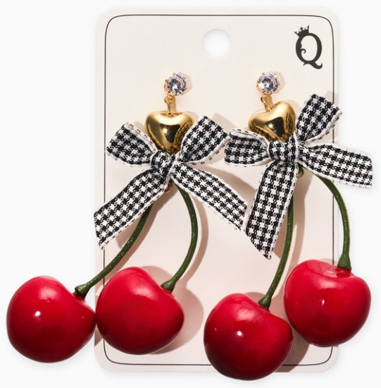 Серьги «Вишня с бантиками»