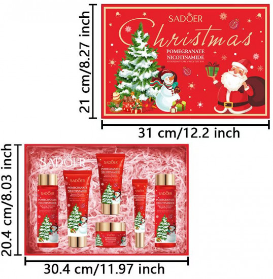 Новогодний подарочный набор косметики 6-в-1 с экстрактом граната и ниацинамидом