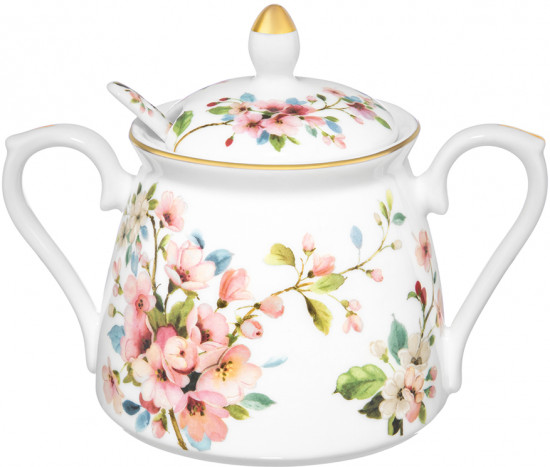 Сахарница с ложкой «Яблоневый цвет на белом»