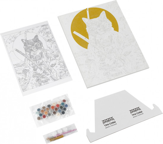 Картина по номерам с глиттером «Кот-самурай»