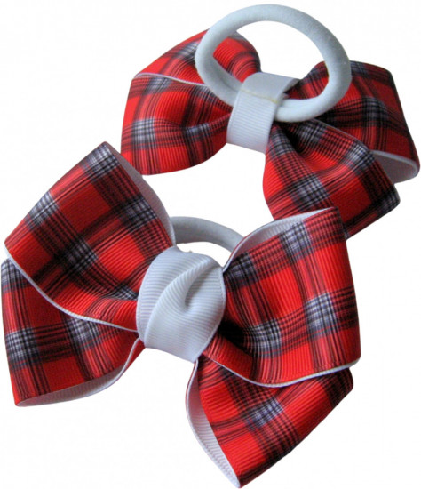 Набор бантов для волос на резинке «Red tartan»