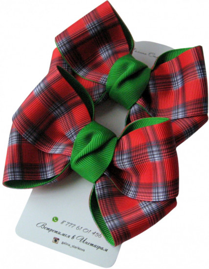 Набор бантов для волос на резинке «Red tartan»