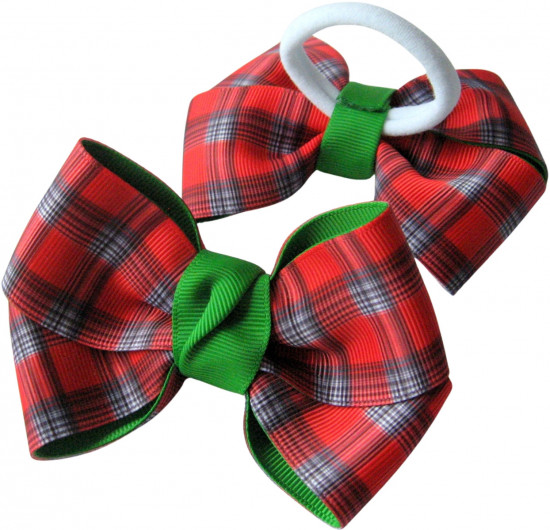 Набор бантов для волос на резинке «Red tartan»