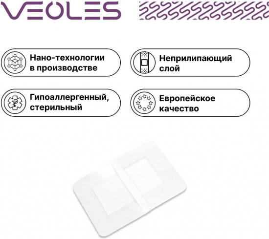 Пластырь-повязка послеоперационная стерильная водонепроницаемая с абсорбирующей подушечкой