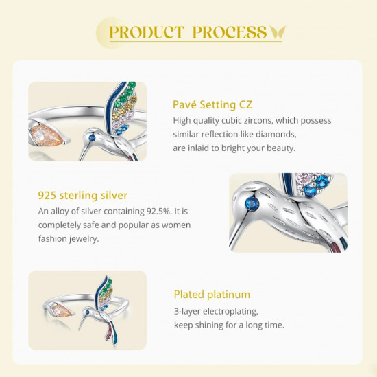 Кольцо из серебра с фианитами «Колибри»