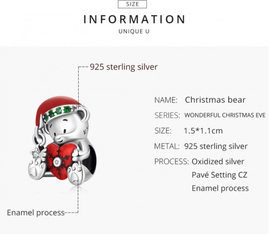 Шарм-подвеска из серебра с фианитами «Новогодний мишка»
