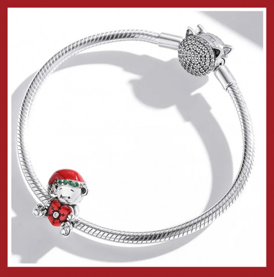 Шарм-подвеска из серебра с фианитами «Новогодний мишка»