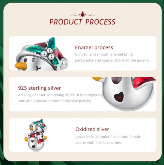 Шарм из серебра с эмалью «Добрый Снеговик»