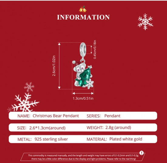 Шарм из серебра с фианитами «Новогодний мишка»