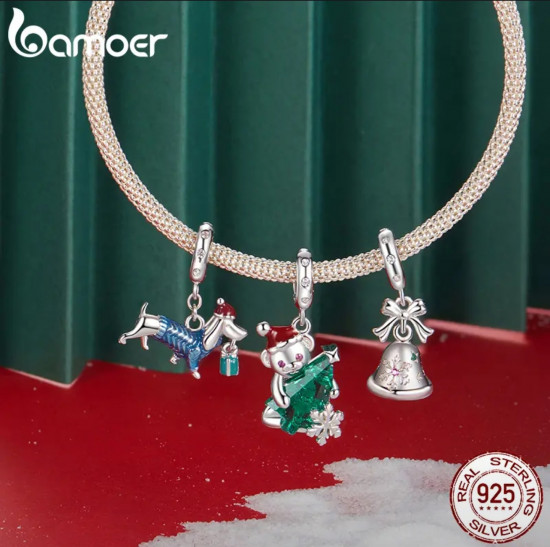 Шарм из серебра с фианитами «Новогодний мишка»