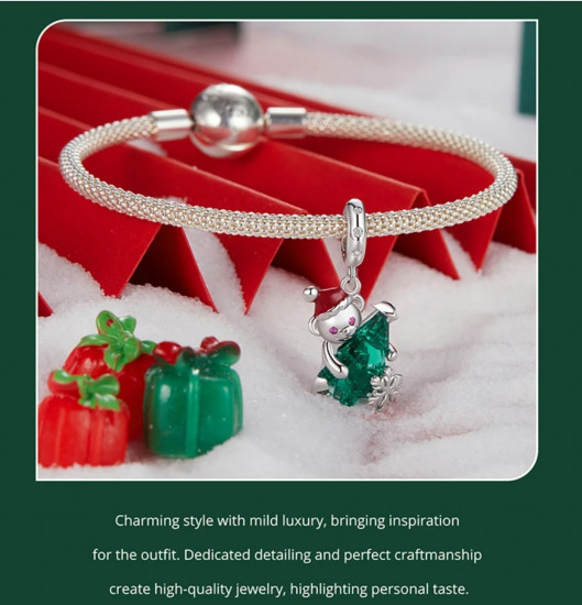 Шарм из серебра с фианитами «Новогодний мишка»