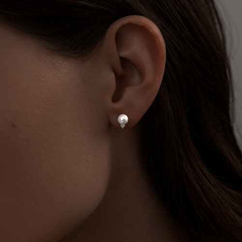 Серьги из серебра с жемчугом и фианитами