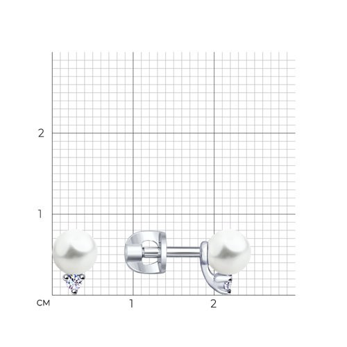 Серьги из серебра с жемчугом и фианитами