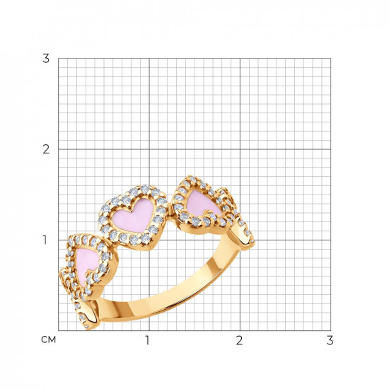 Кольцо из золочёного серебра с фианитами и эмалью