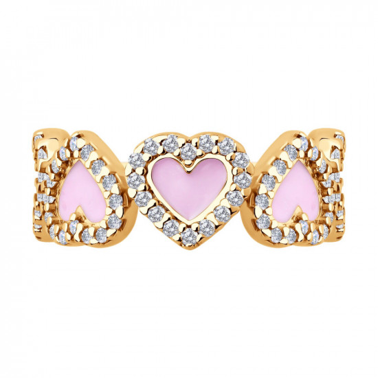 Кольцо из золочёного серебра с фианитами и эмалью