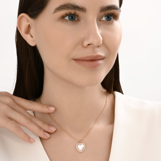 Колье из золочёного серебра с синтетическим жемчугом и фианитами