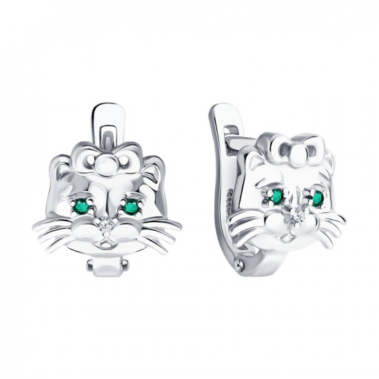 Детские серьги с зелёными фианитами «Кошечка»