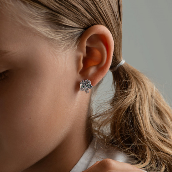 Детские серьги с зелёными фианитами «Кошечка»