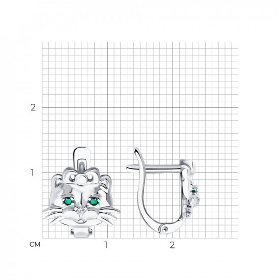 Детские серьги с зелёными фианитами «Кошечка»