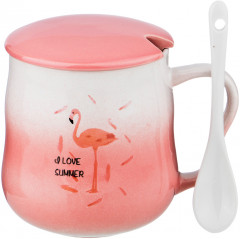 Кружка с крышкой и ложкой «Фламинго» - Фото 2