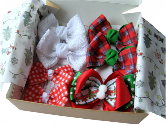 Подарочный набор бантов для волос ручной работы «Christmas Box»