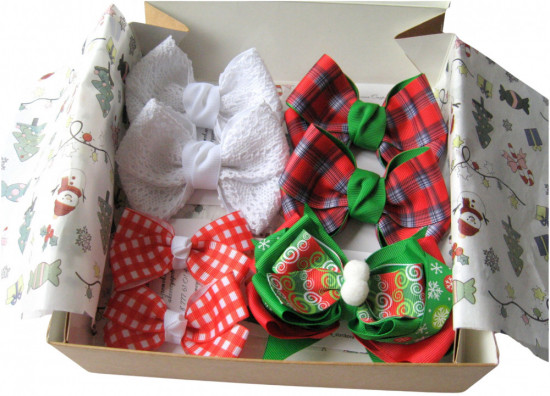 Подарочный набор бантов для волос ручной работы «Christmas Box»