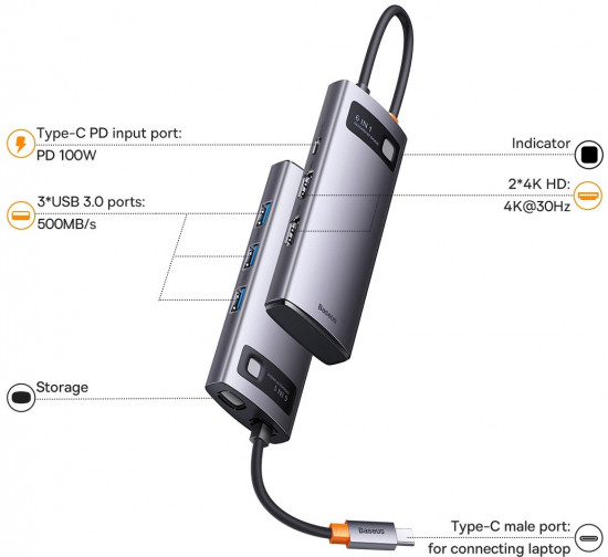 Хаб Baseus Metal Gleam WKWG030113